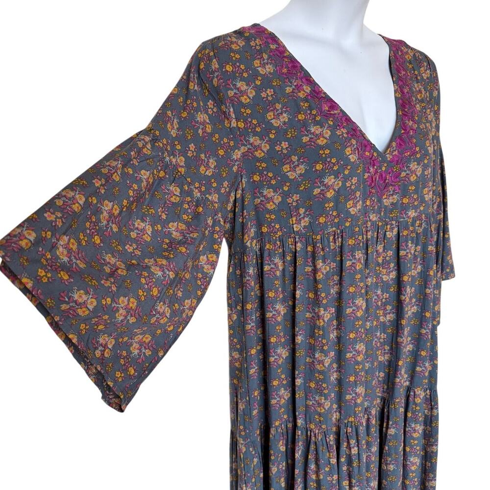 Natural Life Charlotte Long Cottage Boho Midi Dress Tiered - Embroidered size  L - Picture 8 of 12